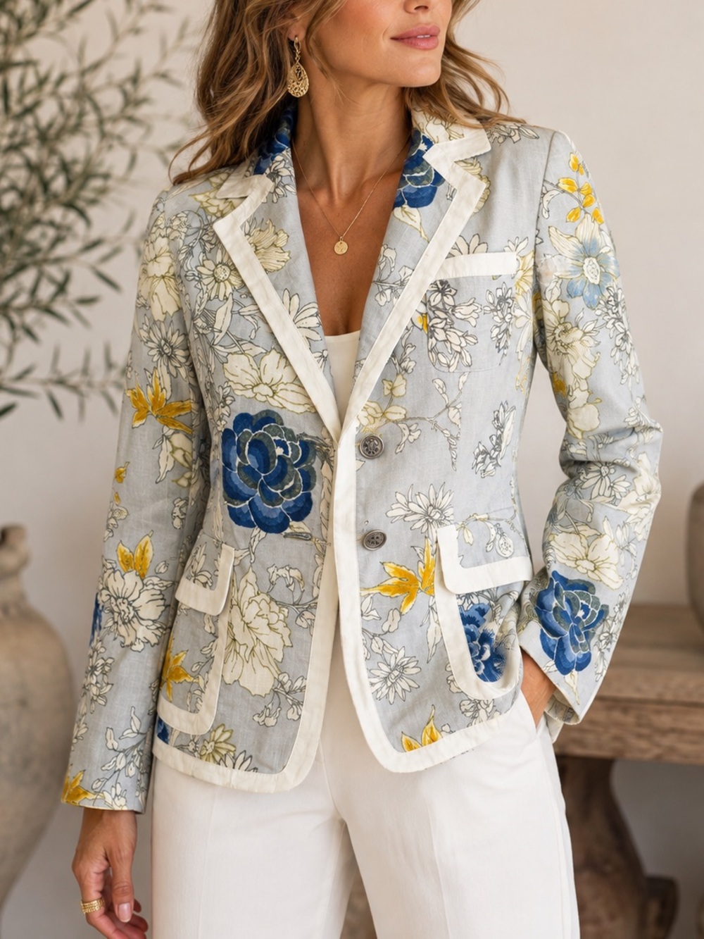 ETRO Milano Floral Linen Blazer Jacket – IT 42 / US 6